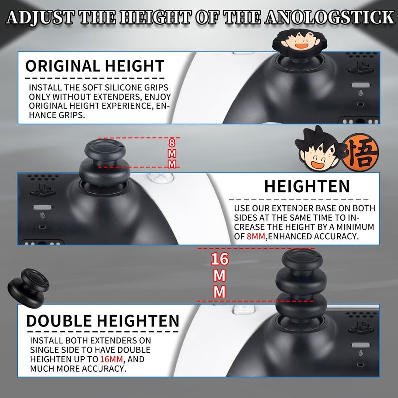 PlayRealm NO Falling Off Thumbstick Extender x 2 & Thumb Grip x 4 for PS5 & PS4 Controller (Goku) - Image 5
